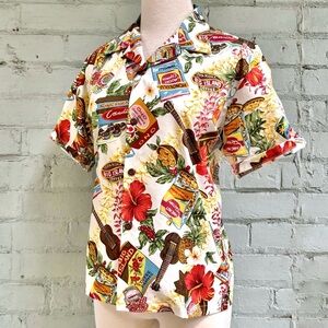 Vintage Short Sleeve Hawaiian Print Cotton Shirt